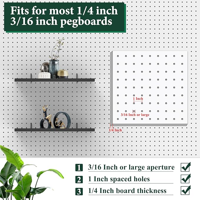PEKGRIL 17X8 Inch Large Pegboard Shelves Set of 2, Metal Peg Board Shelves Accessories, Flat Display Shelves for Pegboard, Metal Retail Display for Storage and Organization, Black