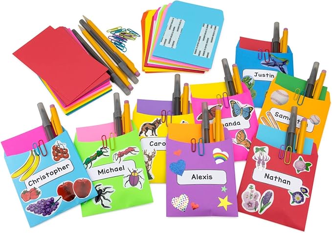 Hygloss 30 Library Card Pockets 3.5x5 Inch - Non-Adhesive Pocket Envelopes - Light Blue - Classroom Envelope Pockets - Ideal for Organizing - Colorful Small Library Book Pocket
