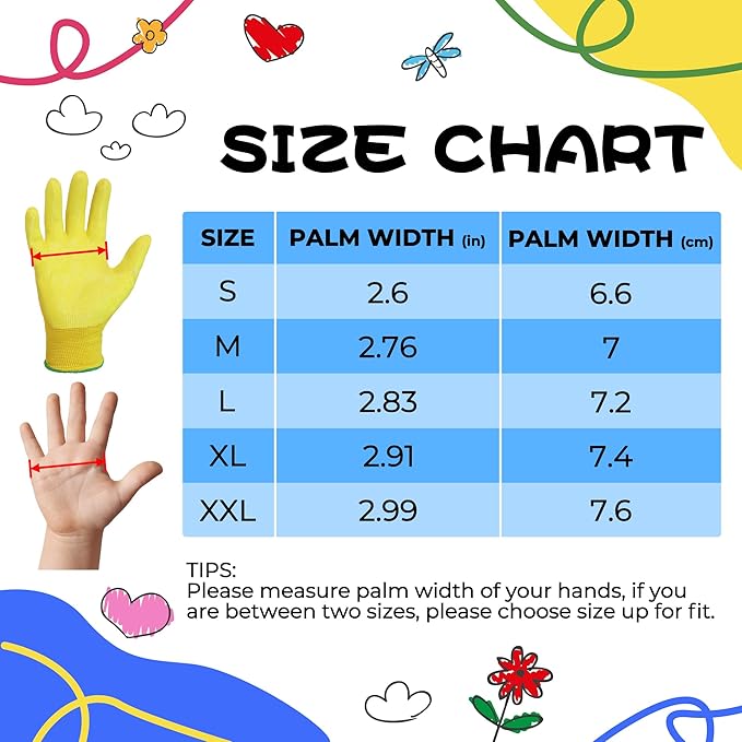 HANDLANDY 2 Pairs Kids Gardening Gloves, Toddler Children Garden Yard Work Outdoor Playing Gloves, Rubber Coating, for Girls Boys Youth (Size S, Yellow)