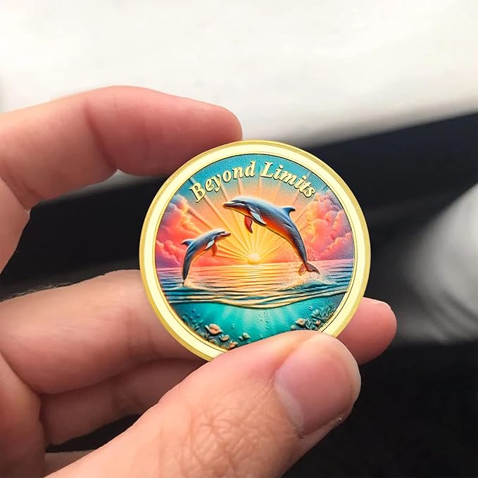 Sober Coin Beyond Limits Inspirational Dolphin Sobriety Coin Motivational Recovery Medallion Coin (Sunrise Dolphin)
