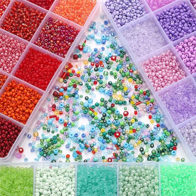 15 Color 4mm Small Assorted Glass Seed Beads,3mm Bugle Beads Friendship Bracelet Kit,2mm Tiny Tube Bead for Jewelry Making(Purple)