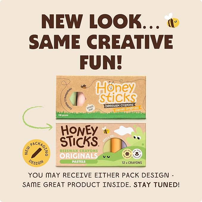 Honeysticks 100% Pure Beeswax Crayons (12 Pack) - Pastel Colored, Non Toxic Crayons, Safe for Babies and Toddlers, For 1 Year Plus, Made with Natural Beeswax and Food-Grade Colors, Eco-Friendly