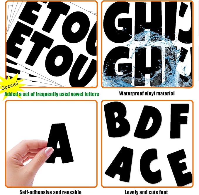 Bemeol 288 Pcs Bulletin Board Letters 24 Sheets 2.5 Inch Self Adhesive Vinyl Alphabet Stickers Letter for Poster Board Classroom School Home Decor(Black)