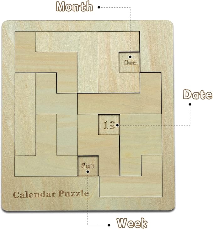 Calendar Puzzle - Daily Calendar Puzzle Wooden,Challenge 365 Days Date and Week, Advent Calendar.（Size：9.8 x 7.8inch）
