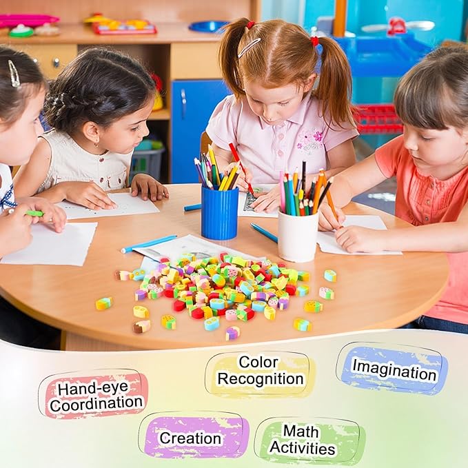 JUNEBRUSHS 150Pcs Ice Cream Mini Erasers for Bulk, Cute Fruit Shaped Pencil Erasers for School Classroom Prizes Homework Rewards Gifts Party Favors