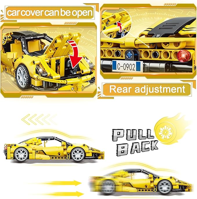 SIENON Technic Super Sports Car Building Kit Pull Back Race Car Toy, Racing Vehicle Collectible Model Supercar Building Construction Toys for Kids Girls Boys Age 6+ (391 Pcs)