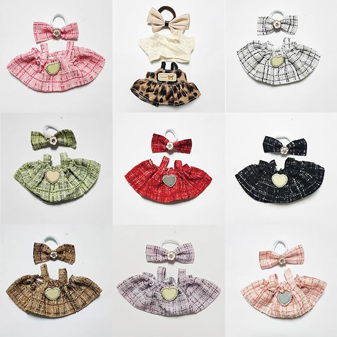 17cm Doll Clothes - Luxury Chic Style Set for 5.91-6.7“ (15-17cm) Dolls, Cute Premium Fashion Doll Outfit with Accessories - Black Plaid Tweed Dress +Plaid Bow