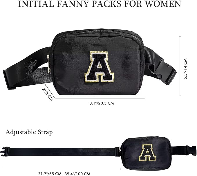 YOOLIFE Customized Gifts for Women - Personalized Birthday Gift for Mom, Mom Gifts From Daughter, Mother In Law Gifts, Mama Gift Idea, Black Initial Crossbody Bag Belt Bag H