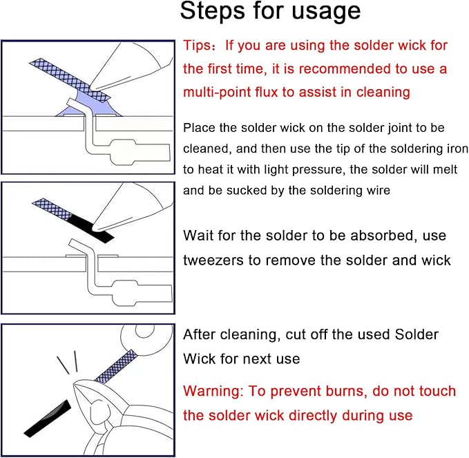 Solder Wicks，No-Clean Solder Wick，10ft Length 2 Pieces Desoldering Braided Wicks. Solder Removal Tool，Desoldering Wick Used to Remove the Solder and Disassemble Electrical Components