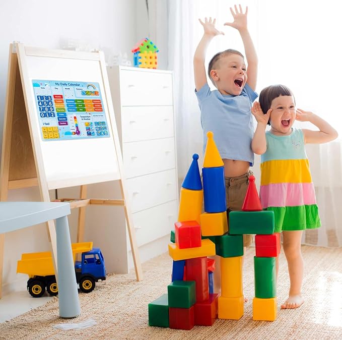 Simply magic 58 PCS Kids Calendar - My First Daily Magnetic Calendar with Weather and Feelings, Days of The Week, All About Today Board – Preschool Learning Chart for Wall or Fridge, Circle Time