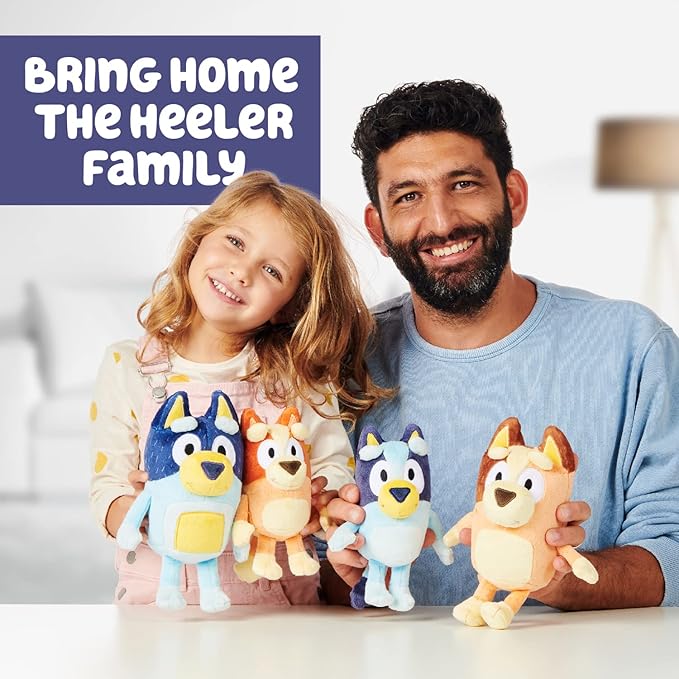 Bluey Heeler Family Stuffed Animal Set of 4, 7-8”, Soft, Bingo, Bandit, and Chilli Plush Figure Toys, Cuddly Plush Toys for Kids Ages 3+
