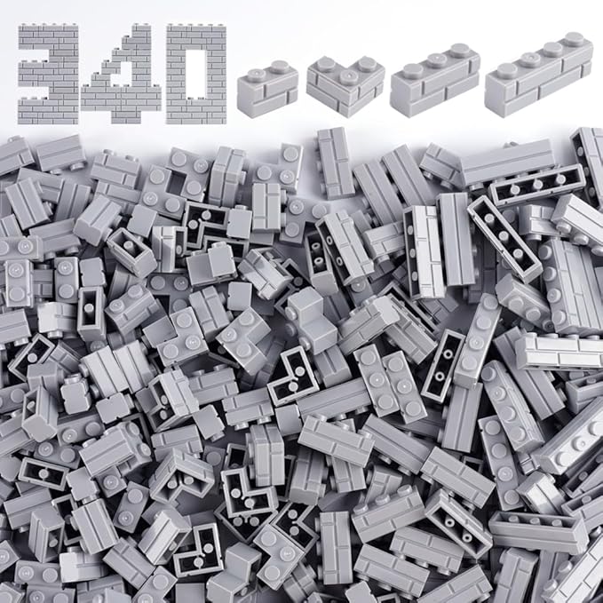 Classic Wall Bricks Bulk Accessories: 340 PCS Masonry Profile Building Block Parts and Pieces Sets(Light Gray)