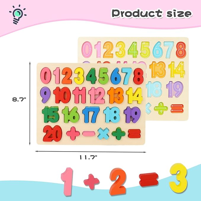 LovesTown Wooden Puzzles for Kids, Montessori Number and Shape Puzzles, Preschool Educational Toddler Puzzle Toys for Boys Girls