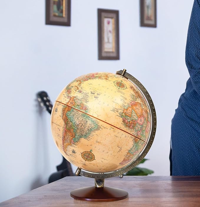 Replogle World Globe with Stand, 12 Inch diameter with 3-D Raised Relief Texture. Perfect for Children And Kid's Classroom and home Decor, Made In USA. (Presscraft Antique)
