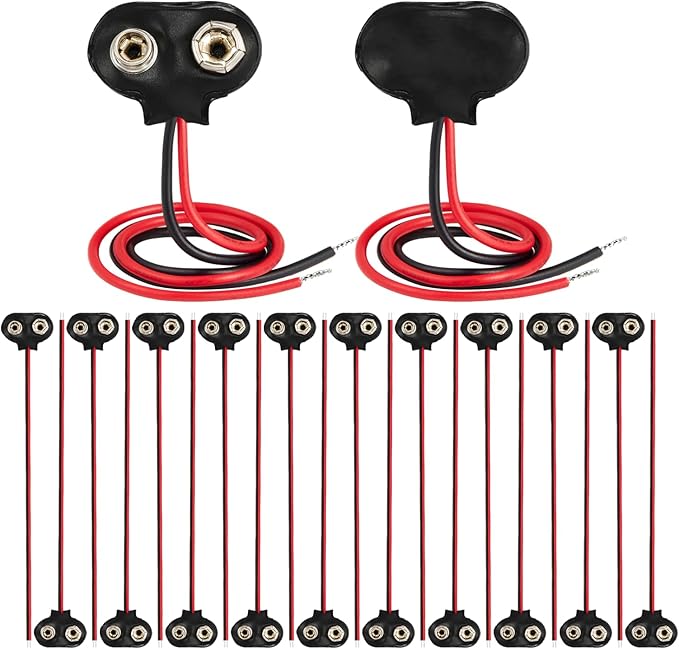 CHANZON UL Wires 20pcs 9v Battery Clip Connector T Connector with Leads Wires Plug Pigtail Harness of 10pairs 9 Volt Leather Kit for Arduino LED Strip Terminal