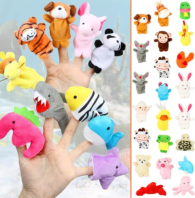 HyDren 32 Pcs Finger Puppets Set for Toddlers Mini Stuffed Animals Finger Puppets Bulk Soft Velvet kidsToys for Storytelling, Role Playing, Teaching, and Birthday Party Supplies