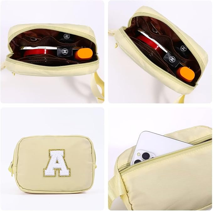 YOOLIFE Initial Belt Bag - Crossbody Bags Women - Fanny Packs for Women Cross Body Bag Khaki Small Waist Packs Travel Everywhere Belt Bag Monogram Crossbody Bag M