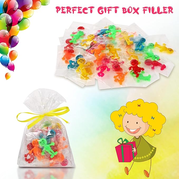 HyDren 216 Pcs Stretchy Bendable Man, Treasure Box Toys for Classroom, Stretchable Smile Figure, Assorted Color Bendable Toys, Carnival Prizes Party Gift Bag Filler Birthday Party Gift Stress Relief
