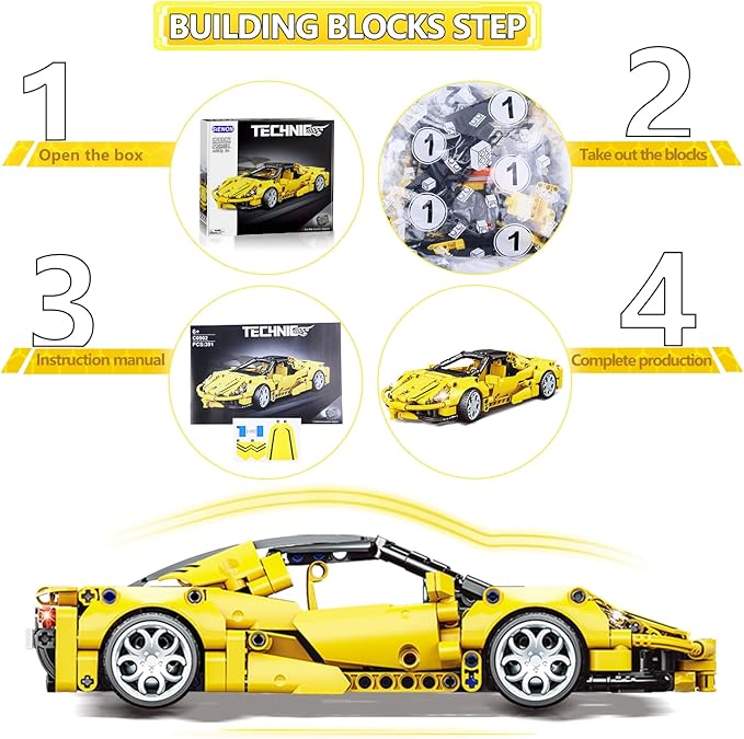 SIENON Technic Super Sports Car Building Kit Pull Back Race Car Toy, Racing Vehicle Collectible Model Supercar Building Construction Toys for Kids Girls Boys Age 6+ (391 Pcs)