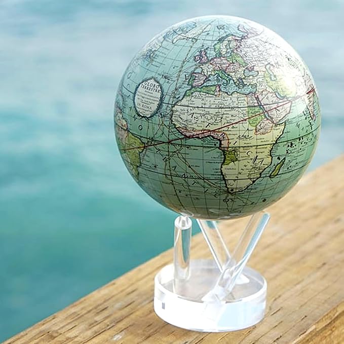 MOVA Antique Terrestrial Globe 4.5" – Green Vintage Map, Solar Powered Rotating Desktop Globe, Classic Decorative Gift