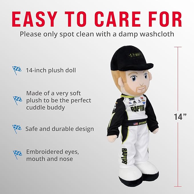 Playtime by Eimmie NASCAR-Themed Soft Baby Doll, 14-Inch Plush Racing Rag Doll for Kids, Hendrick Motorsports William Byron (Raptor) Plush Figure, Fabric Stuffed Toy for All Ages
