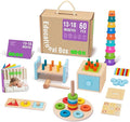 TOOKYLAND Montessori Toys for 1 Year Old, 8 in 1 Learning Educational Set Wooden Toys (Includes Stacking Cups, 3-in-1 Educational Box, Pound Bench, Shape Puzzle and More)