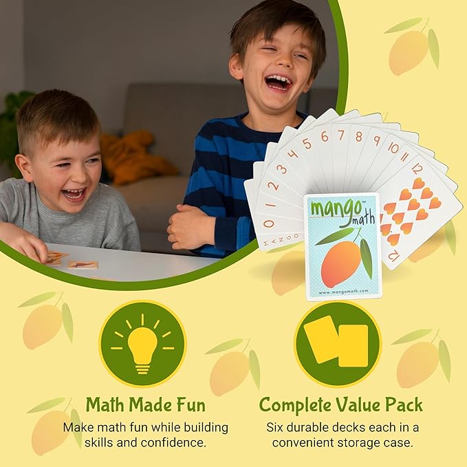 MANGO Math - Playing Cards - Educational Card Game Set of 12 Decks - Fun Learning Cards for Kids - Classroom Activities - Facts Practice Cards - Elementary School Teaching Materials