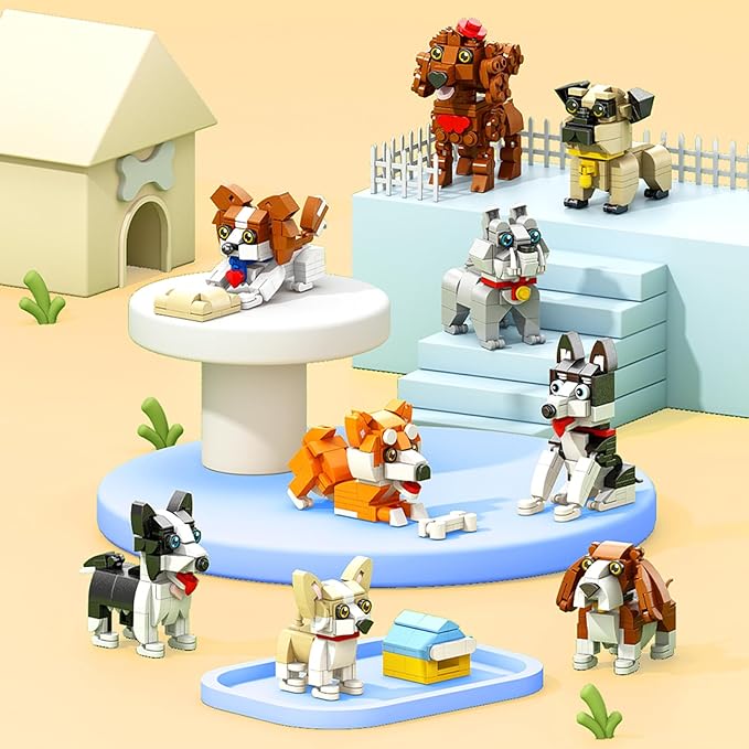 Party Favors Micro Mini Building Blocks 9 Pack Dogs Set,Adorable Dogs Building Toy Set, Party Favors Birthday Gift for Kids (1102PCS)