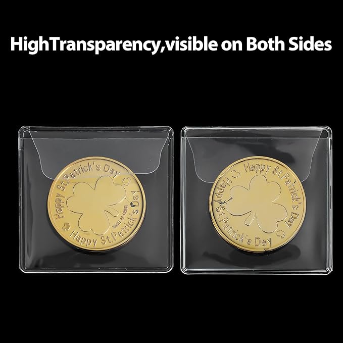 200Pcs Single Pocket Coin Flips Coin Sleeves Holders Clear PVC Coin Protectors Individual Plastic Coin Holders for Coin Currency Bills Collectors Protector (2.2 x 2.2 Inch) (Rectangular) ﻿