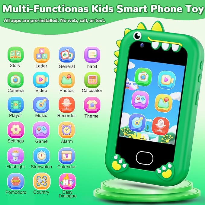 Lapare Kids Smart Phone Toy for Boys, 2.8" Touchscreen Cell Phone Toy with Dual Camera, Game, Music Player and More Learning APP, Perfect Christmas Birthday Gifts for Kids 3-10 Year Old (32GB)