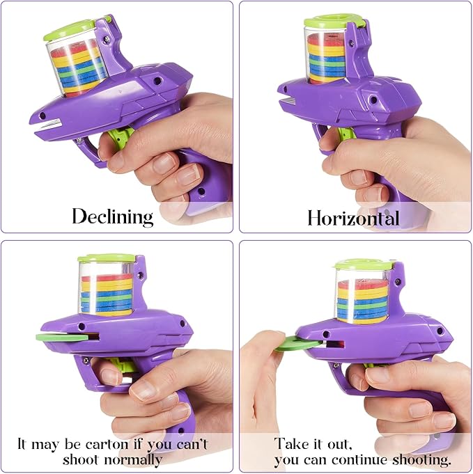 Sumind 2 Pieces Foam Disc Shooter Zip Shot Shooter Disc Launcher (Purple, Green)