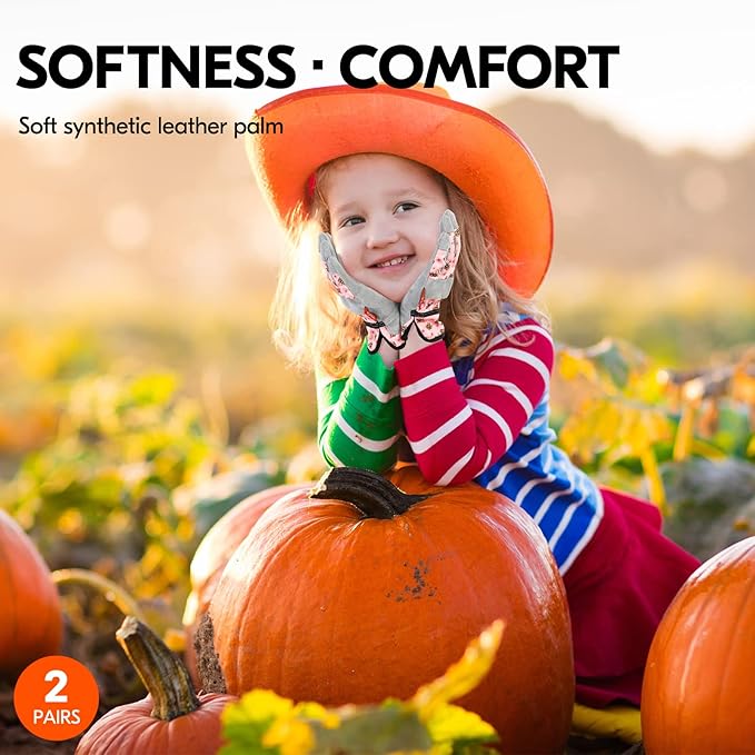 Vgo... 2Pairs 6-7 Years Kids Gardening Gloves,Children Yard Work Gloves,Soft Safety Outdoor Playing Gloves(Size KID:L,2 Color,KID-MF3561)
