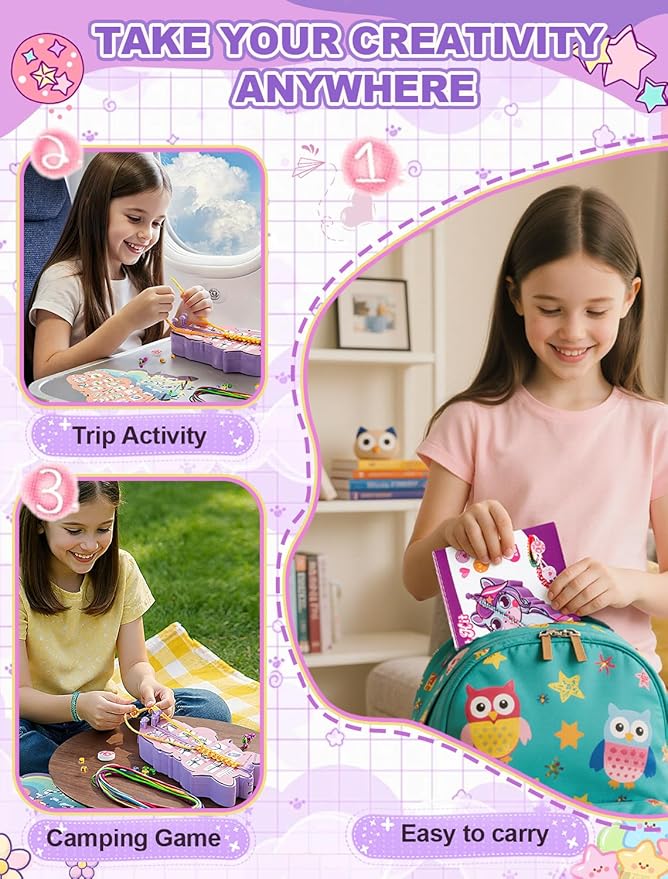 AONTESS Friendship Bracelet Making Kit for Girls: Unicorn Bracelet Maker Tool with Beads, String & Tutorial Cards - DIY Jewelry Gift for Kids Ages 6 7 8 9 10 11 12, Birthday & Christmas