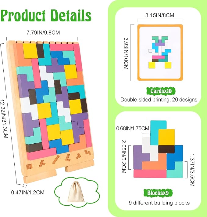 Wooden Stacking Puzzle Toy, Montessori Brain Blocks Toys, 3D Brain Teaser Puzzles for Kids Adults, Indoor Recess Games Classroom for Toddlers Ages 3-5 6-8, STEM Educational Logic Game
