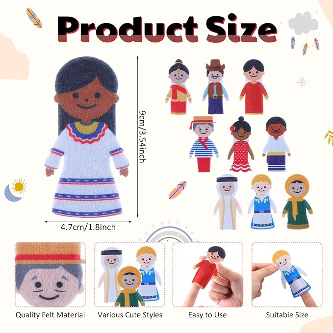 Honoson 60 Pcs Multicultural Finger Puppets Set People of The World Felt Finger Puppet Bulk 3.54 Inches Diversity Figures for Playtime School Holiday Party Favors