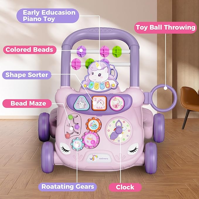 Baby Walker Toys,Push Walker for Boys & Girls Learning to Walk,Sit to Stand Early Educational Toys,Activity Center for Infant,Christmas Birthday Gift for Toddler 6-18 Months,Purple