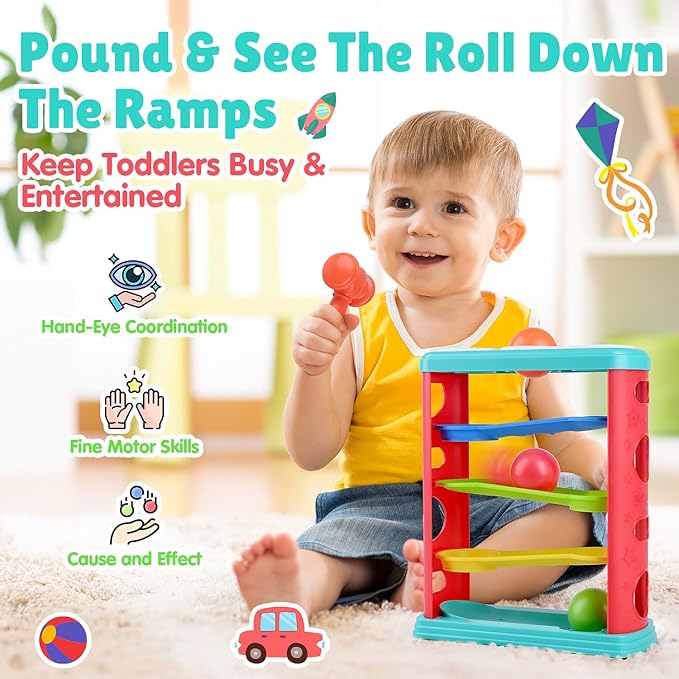 Pound a Ball Toy for Toddlers 1-3, Montessori Toys for Babies 12 18-24 Months, Hammer, Stacking Cups, Shape Sorter Blocks, Early Developmental Educational Toys for 1 2 3 Year Old Boys Girls Kids Gift