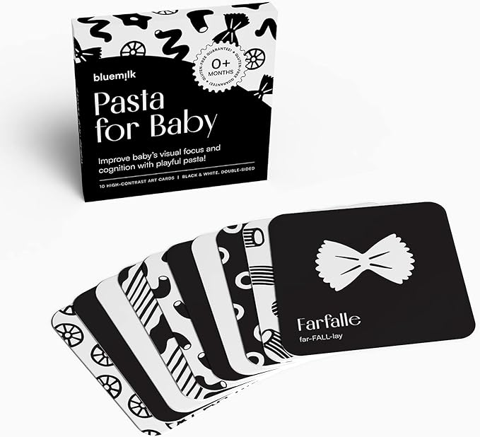 Pasta for Baby High Contrast Cards Sensory Toy Learning Activity Large Black and White Flash Cards Newborn Tummy Time Play 0+ Months Infant Essentials Curious Baby Activity Gift Set