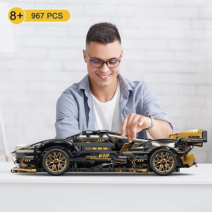 Sport Car Building Block Sets for Adults,Race Car with LED Lights Collectible 1:14 Model Scale Engineering Toy Birthday Gifts for Men Teens Boys 8+ 8-12 12-16 12 13 14