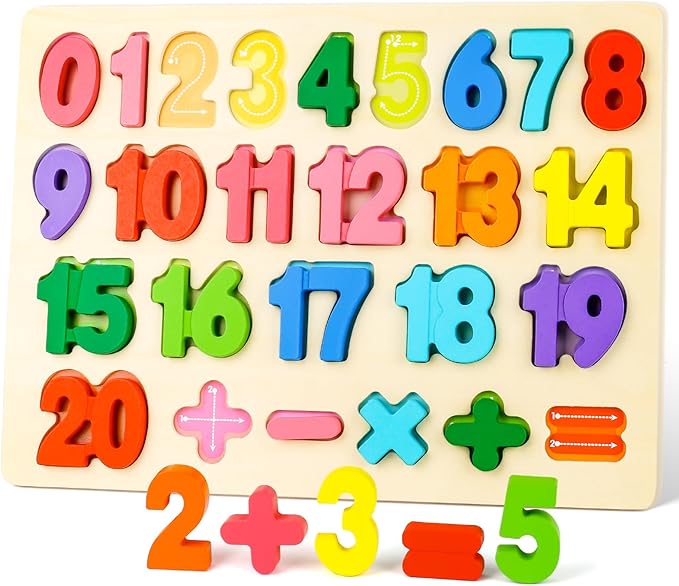 LovesTown Wooden Puzzles for Kids, Montessori Number and Shape Puzzles, Preschool Educational Toddler Puzzle Toys for Boys Girls