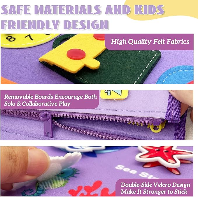 Montessori Busy Board - Busy Book for Toddler 3 4 Educational Toys for Boys Girls, Sensory Activity Board, Fine Motor Skills Learning Gift (Pupple-B)