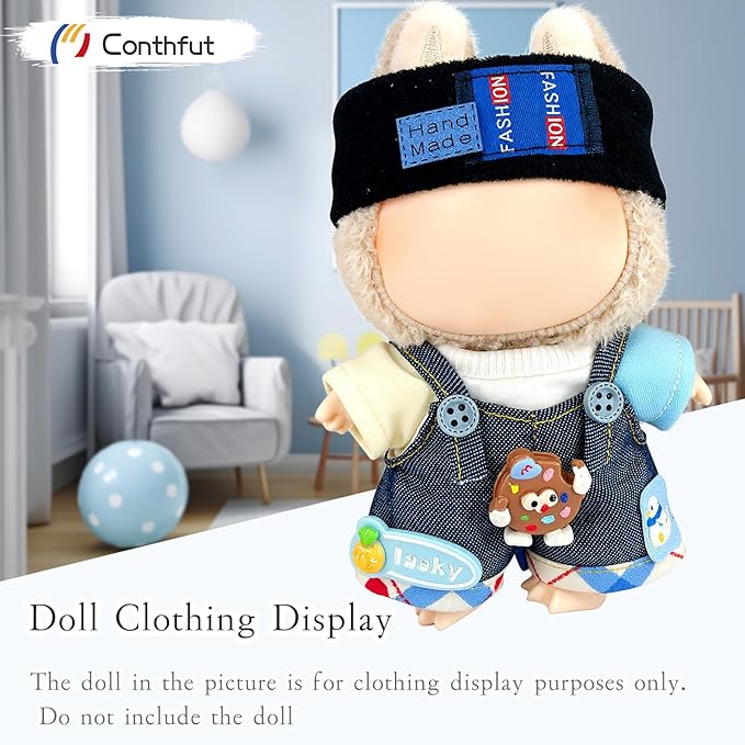 Overalls Doll Clothes ,17cm/15cm Dolls Outfit Set,Accessories for Doll,Stylish Clothes Set Dress Up (No Doll) (Blue Overalls Suit)