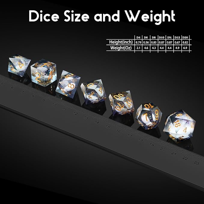 DNDND Liquid Sharp Edge DND Dice, A Full Set of Liquid D&D Die with Gift Case for Dungeons and Dragon Game (Grey Liquid)