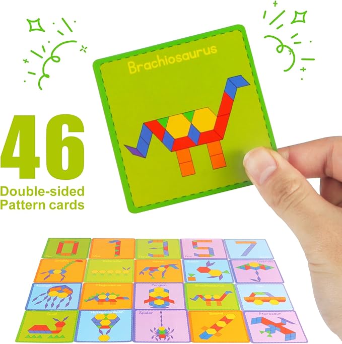 188 Pcs Translucent Plastic Pattern Blocks Set, Light Table Manipulative for Shape Recognition, Fun Geometric Shapes Tangram Puzzle with Storage Box