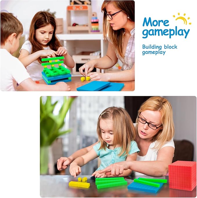 Math Manipulatives for Kids Aged 3+.Base Ten Blocks with Place Value Chart - Plastic Math Cubes to Help Educate Kindergarten Teachers.133 PCS