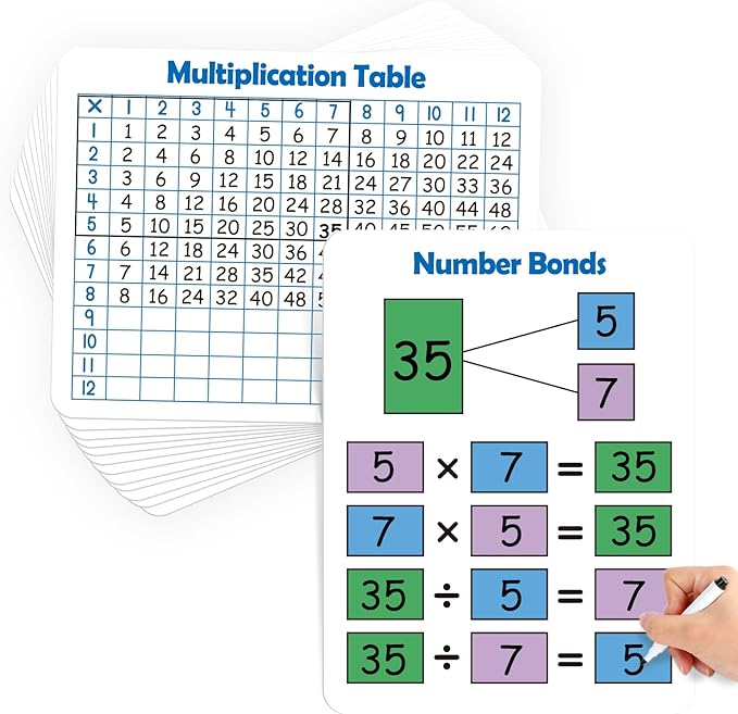 Aizweb 12 Pack Multiplication Chart Dry Erase Board Card,12" x 9" Multiplication Table Times Table Small Whiteboard Math Manipulatives for Kids Student Classroom Must Have Homeschool Teacher Supplies