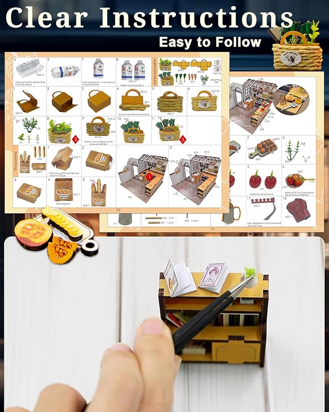 Miniature House Kit – Peta’s Kitchen, DIY Dollhouse with Furniture & LED, Wooden Tiny House Craft Gift for Adults Women Teens