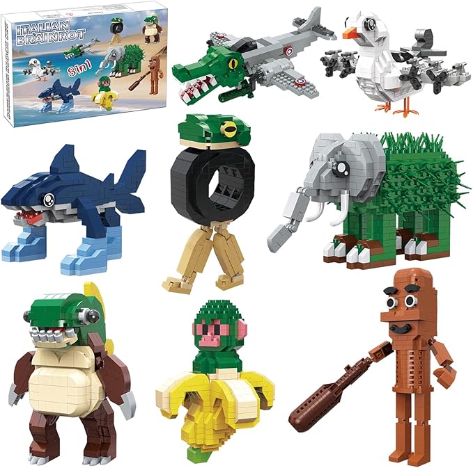 Italian Brainrot Building Bricks Set 8 Models Creative Animal & Character Blocks Fun Collectible Toy for Kids & Adults