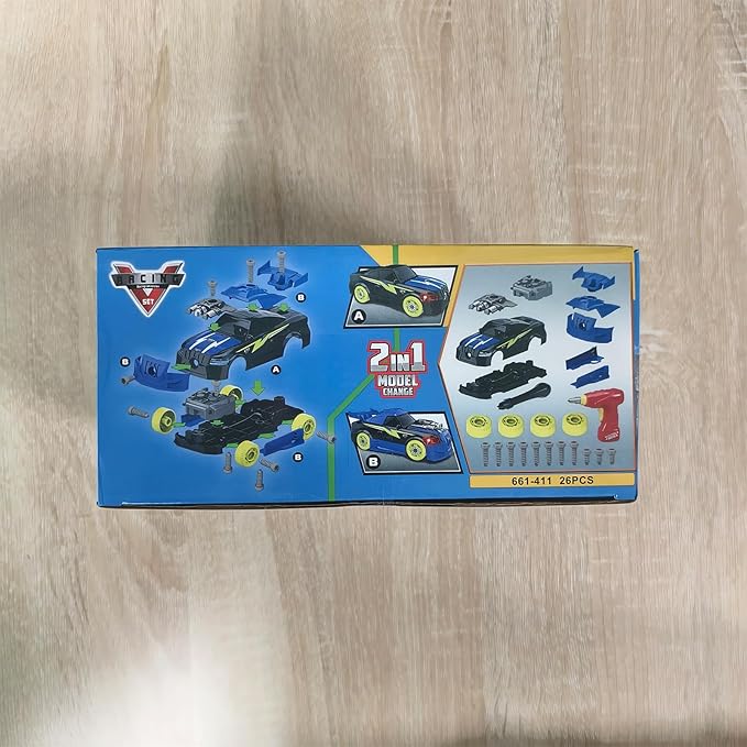 Take Apart Toy Racing Car for Kids Age 3+ Year Old, 2 in 1 Build Your Own Car with Realistic Sounds & Lights, Construction Vehicle Toys with Electric Drill, Ideal Gitfs for Boys(4 Spare Screws)