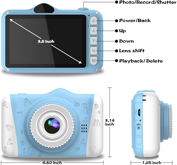 Kids Camera, 12MP Children's Camera for Boys and Girls, 1080P Rechargeable No Games Camera for Kids 3-12 Years Old with 32GB TF Card, USB Charging 8X Zoom.